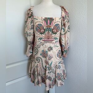 Millie Women’s XL Floral Bohemian Mini Dress Puff Sleeve Resortwear 100% Cotton